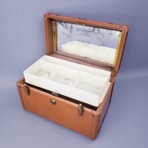 Samsonite Shwayder Bros. Brown Leatherette Train Case Model 4612 w/ Tray No Key